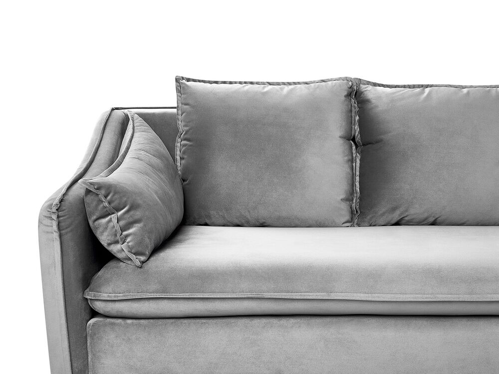 Canapé 3 Places Beliani Lenvik - Velours Gris - Style Rétro - Dimensions 210x90x75 Cm