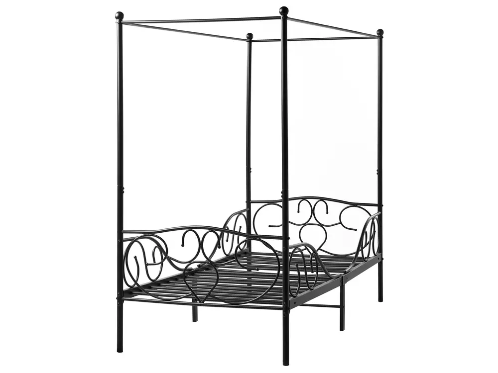 Four Poster Bed Metal SORMERY 90 x 200 cm (EU Single) Black_960885