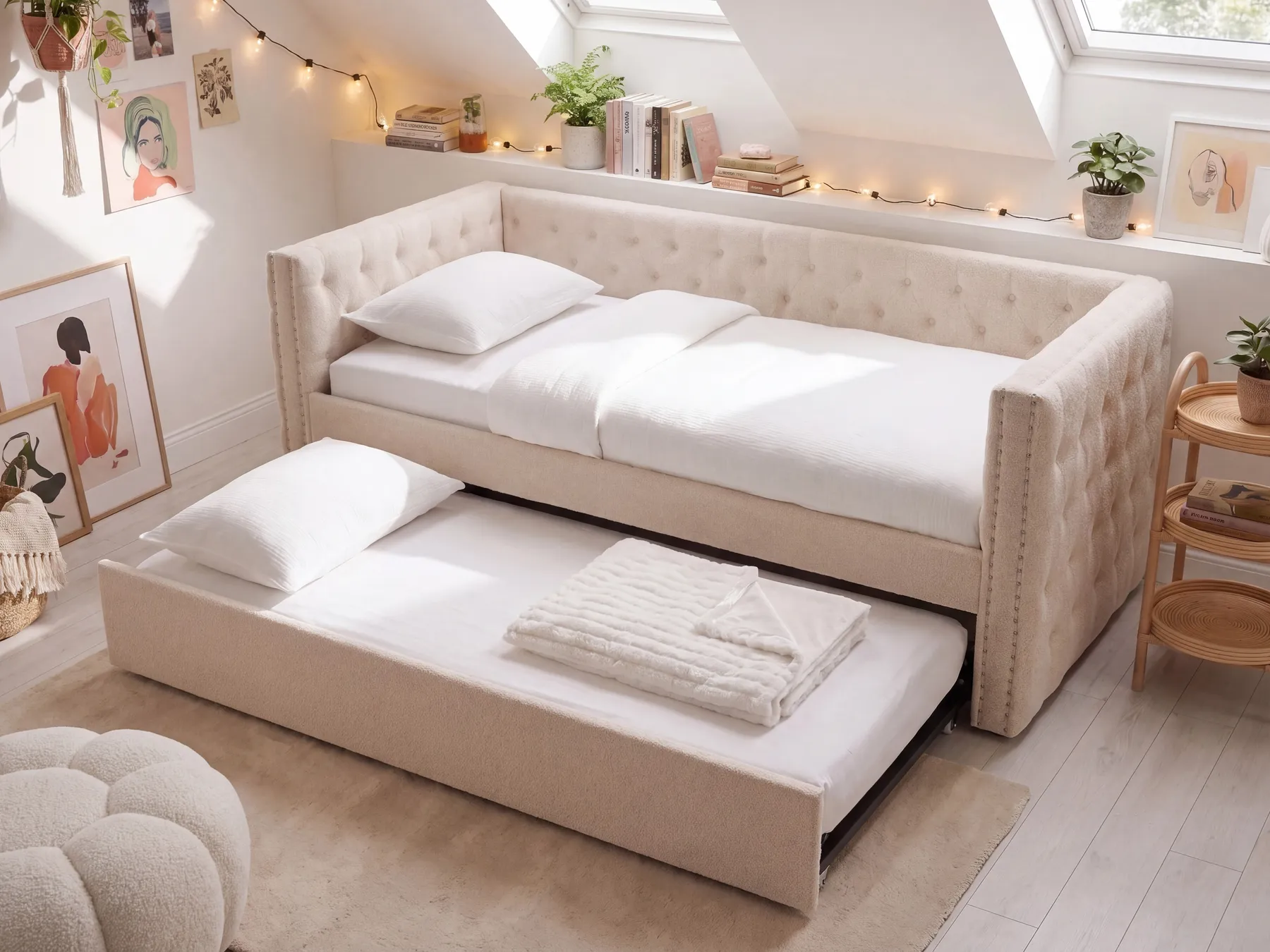 Trundle Bed Boucle GASSIN 90 x 200 cm (EU Single) Light Beige_1118920