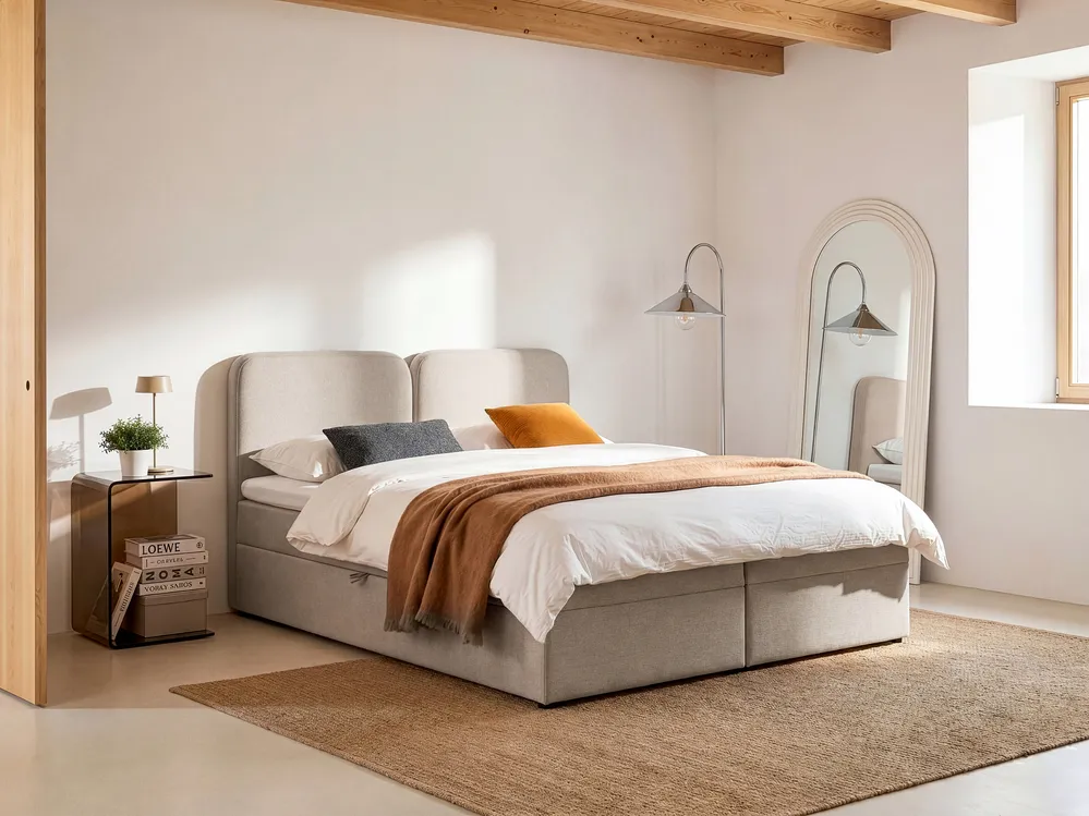 Divan Bed with Storage CHANCELLOR Fabric Taupe 160 x 200 cm (EU King Size)