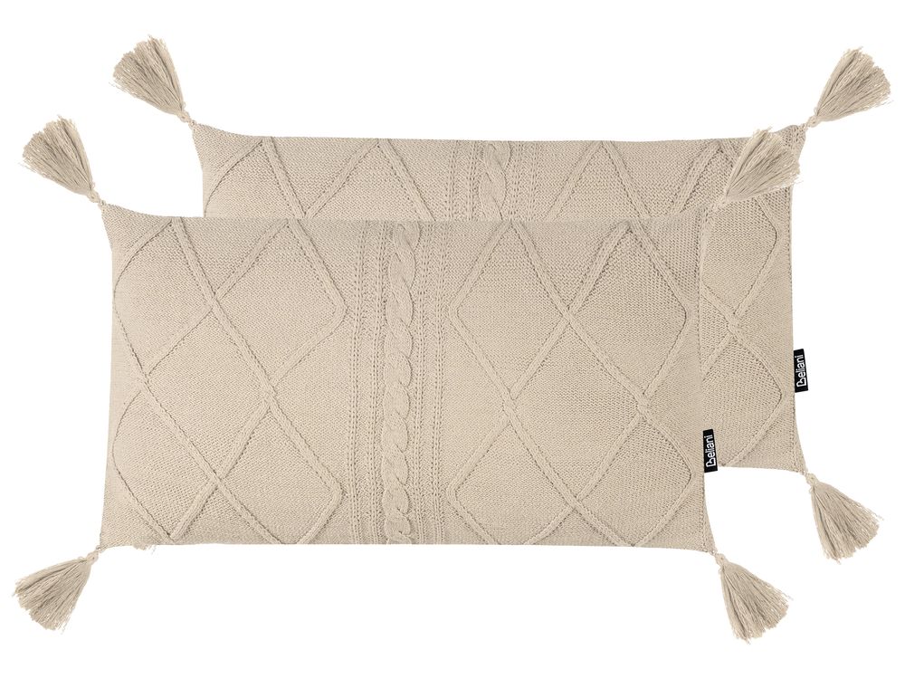 Set of 2 Decorative Cushions CAESIA 30 x 50 cm Cotton Light Beige Solid