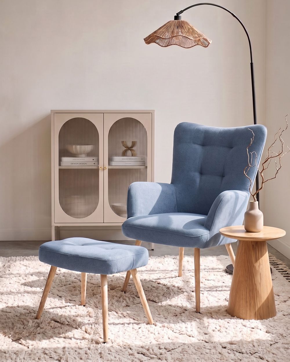 Fauteuil à oreilles VEJLE Tissu Bleu foncé