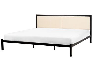 Cama de casal em metal preto e creme claro 180 x 200 cm CLAMART