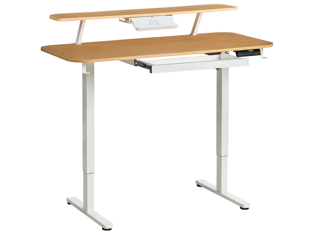 Biurko regulowane elektrycznie WILBANKS 120 cm 60 cm Z portem USB Jasny brąz/ biały_1031198