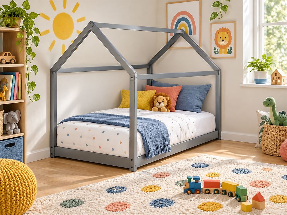 Kids Bed House Pine Wood TOSSE 90 x 200 cm (EU Single) Grey