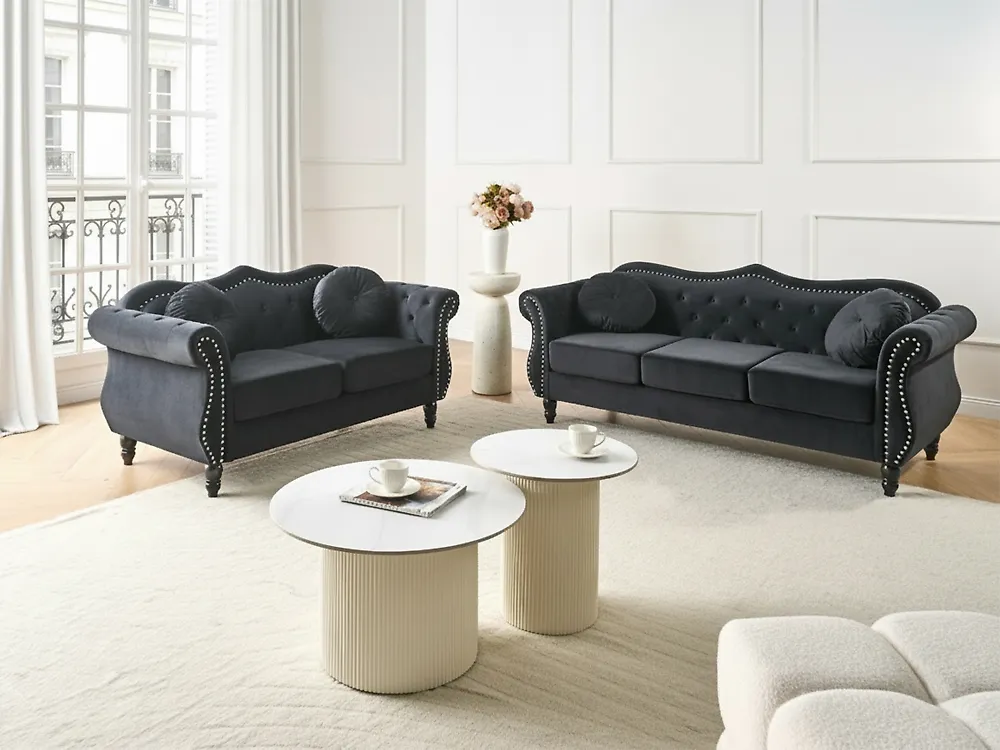 Sofa dla 2 osób SKIEN Welur Czarny_1171187