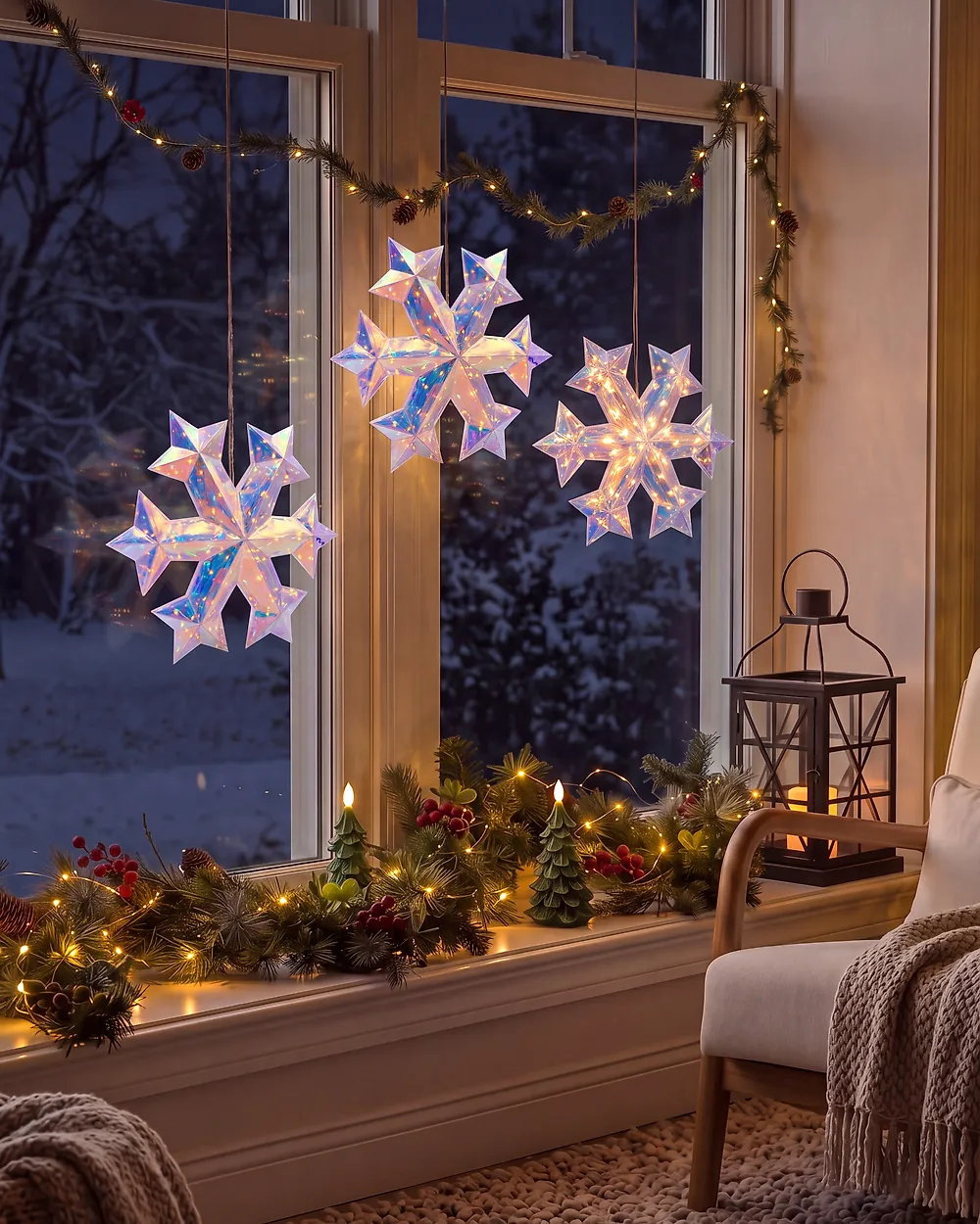 Zestaw 3 dekoracji wiszących LED MULTIA 25 cm Śnieżynka Kolorowy
