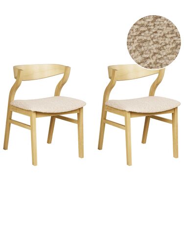 Set of 2 Dining Chairs Light Wood and Light Beige MAROA