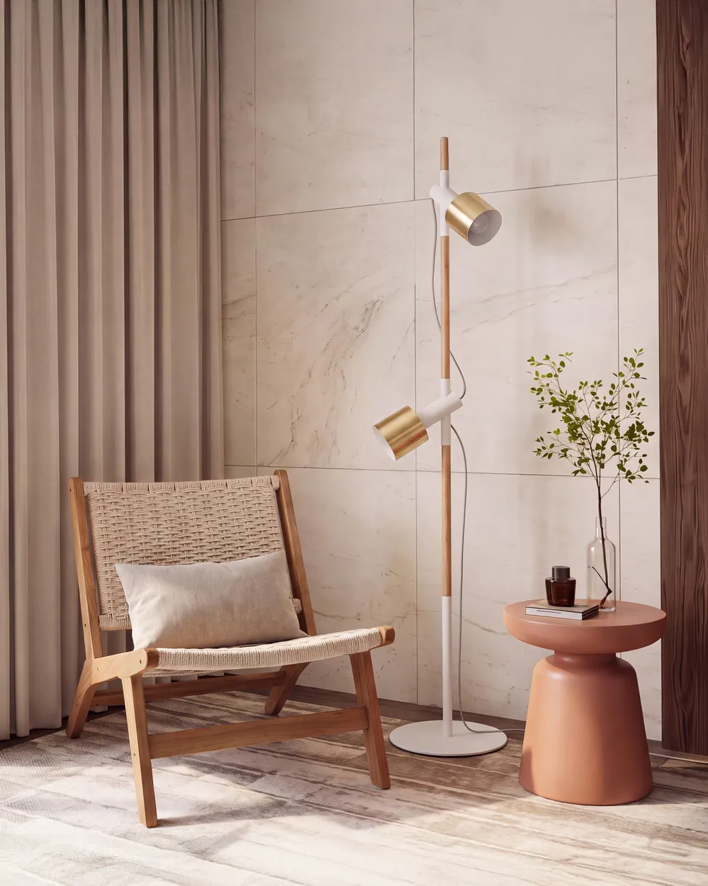 Floor Lamp OWENS Adjustable Ash Wood White_1145776