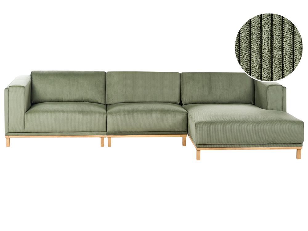 Corner Sofa 5 Seater VENG Corduroy Green Left Hand