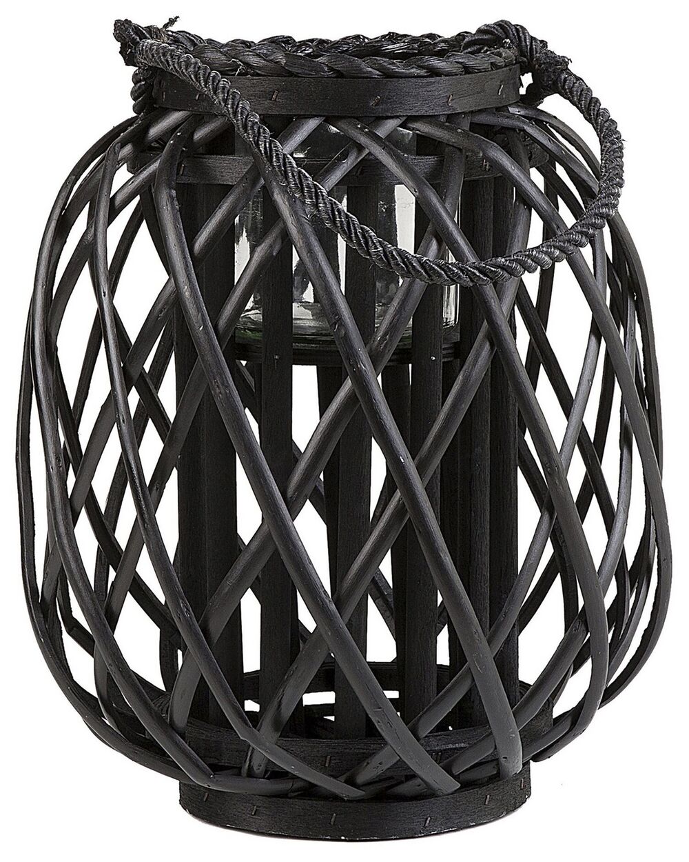 Lantern MAURITIUS 30 cm Willow Wood Black