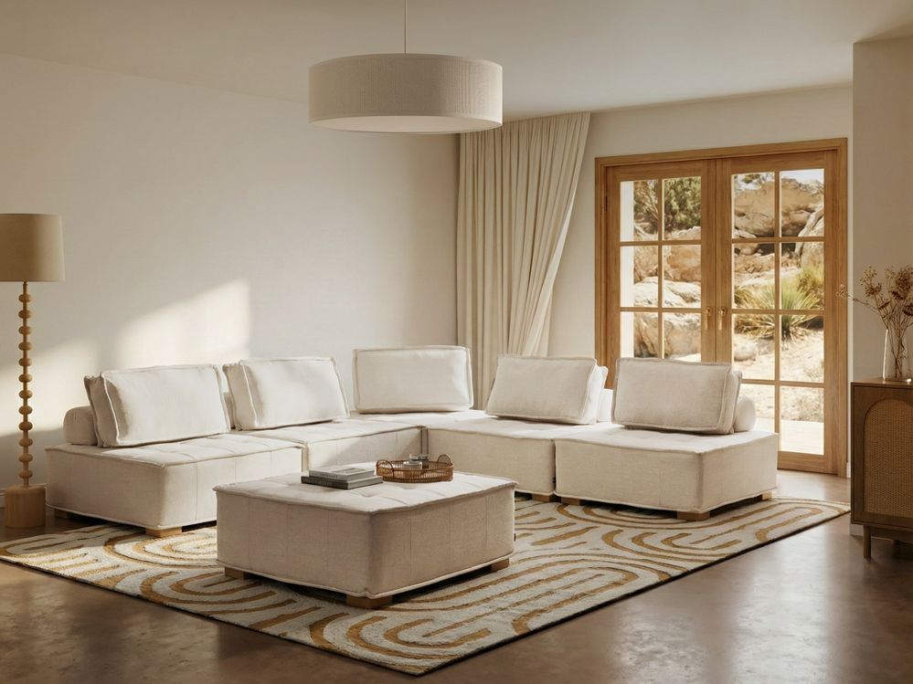 Modular Corner Sofa 5 Seater TIBRO Fabric Off-White Right Hand