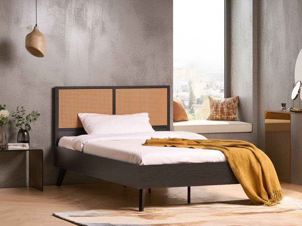 Bed PE Rattan MONPAZIER 120 x 200 cm (EU Small Double) Black