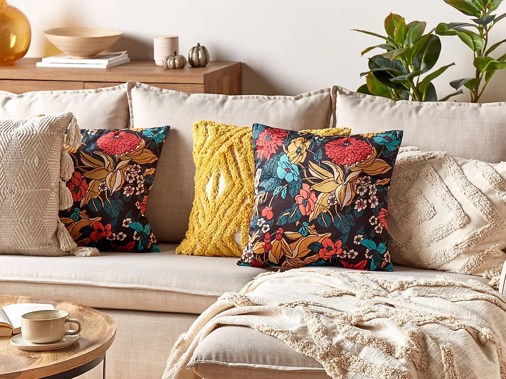Cuscino decorativo PROTEA 45 x 45 cm Velluto Multicolore Trama floreale_1179921