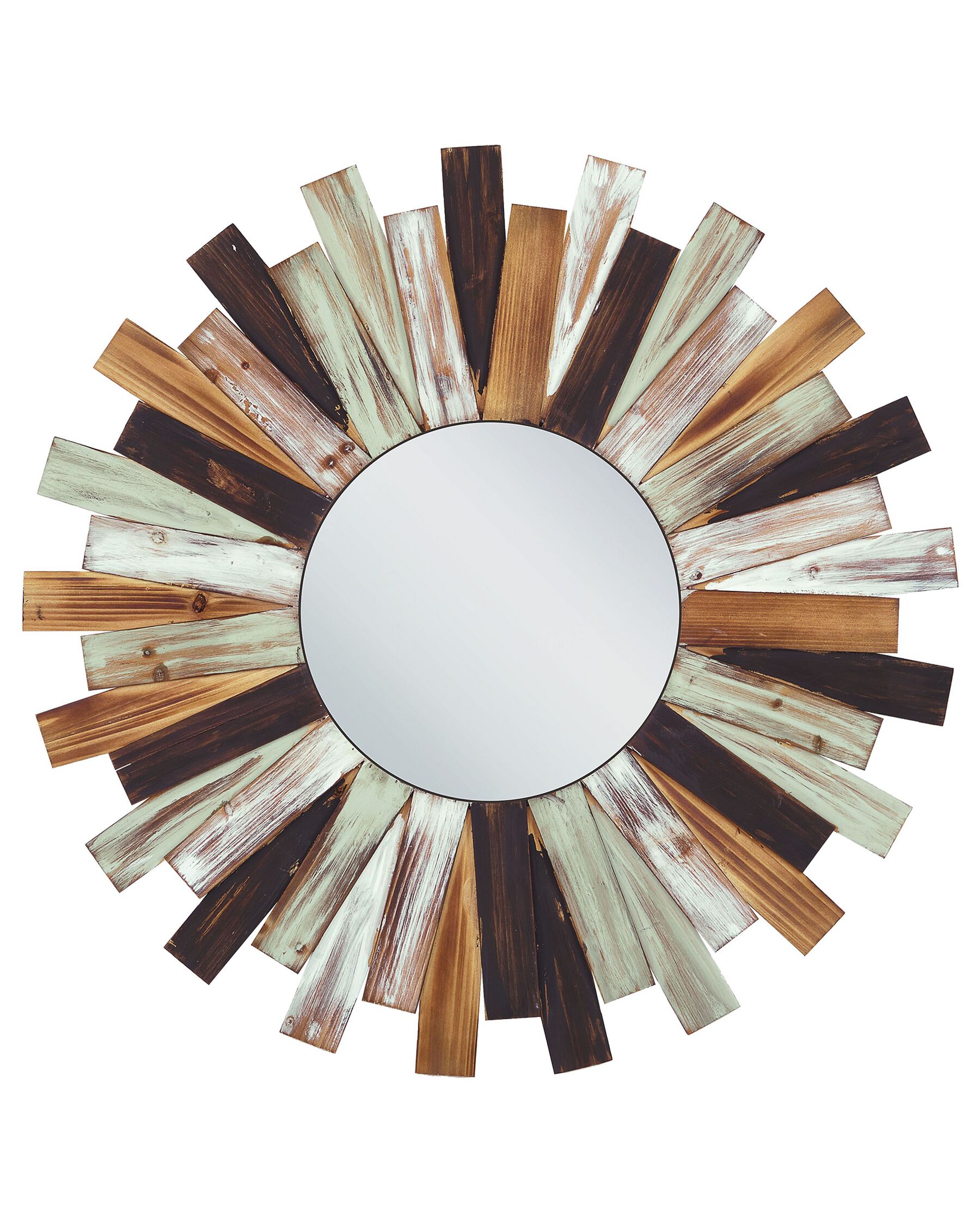 Espejo de pared de madera de abeto clara/blanco/verde ø 75 cm TAMPICO_848640