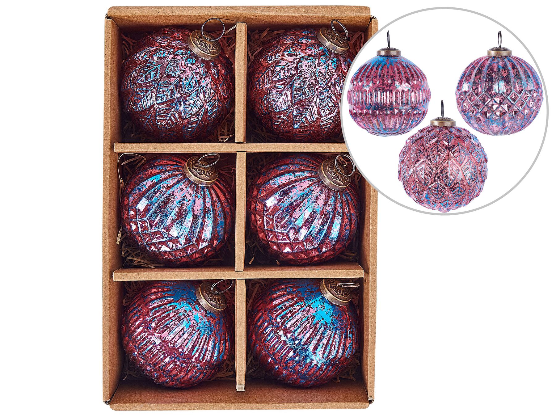 Set of 6 Glass Baubles Pink ASTRAL_899386