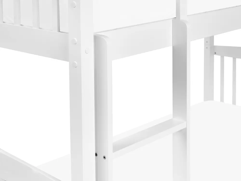 Lettino A Castello Wiuzo Con Griglia Anticaduta, Finestre, Due Cassetti E Scala Con 4 Ripiani, 90x200 Cm, In Pino E MDF Bianco/naturale