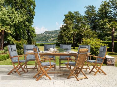 8 Seater Acacia Wood Garden Dining Set with Grey Cushions MAUI