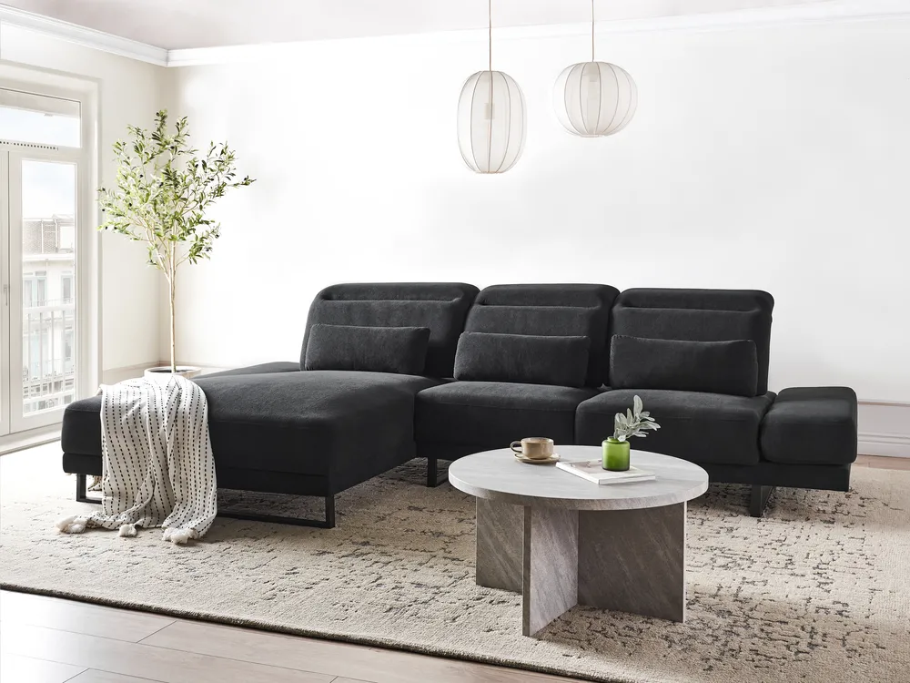 Corner Sofa 4 Seater IKAST Fabric Black Right Hand_959927