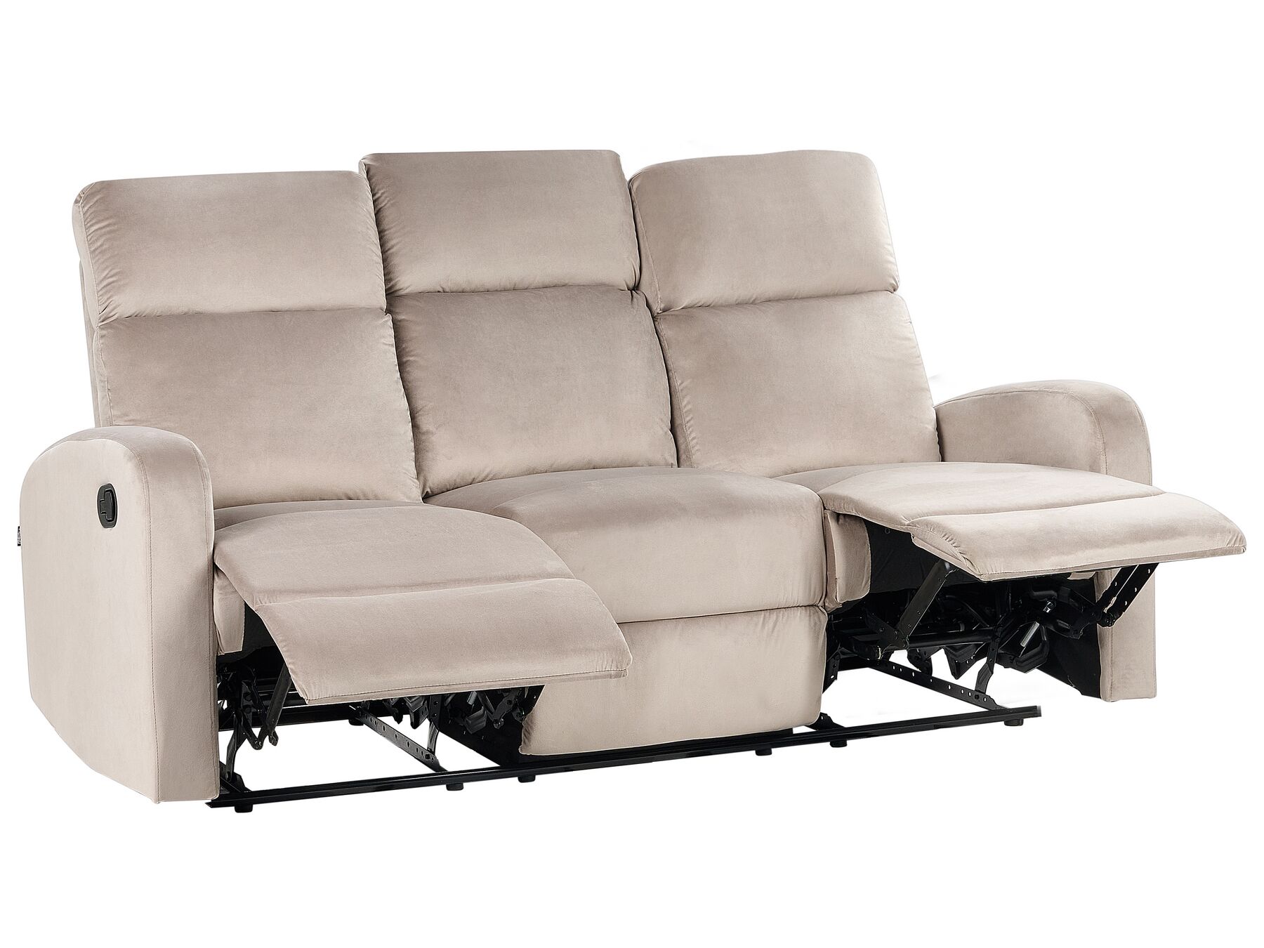 Sofa 3-osobowa welurowa z manualną funkcją relaksu beżowa VERDAL_921730