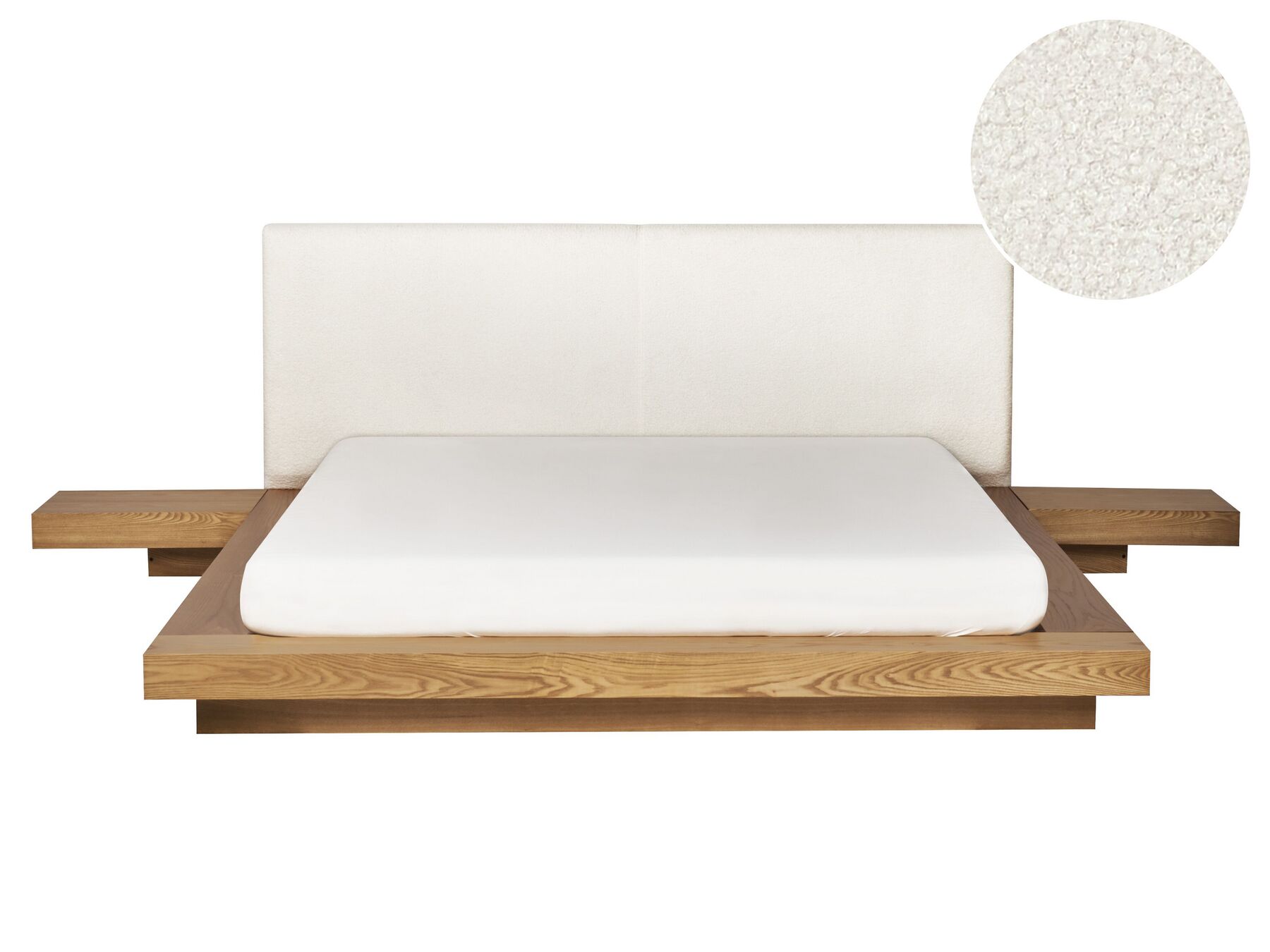 Bed met bouclé hoofdbord lichthout 160 x 200 cm ZEN_931161