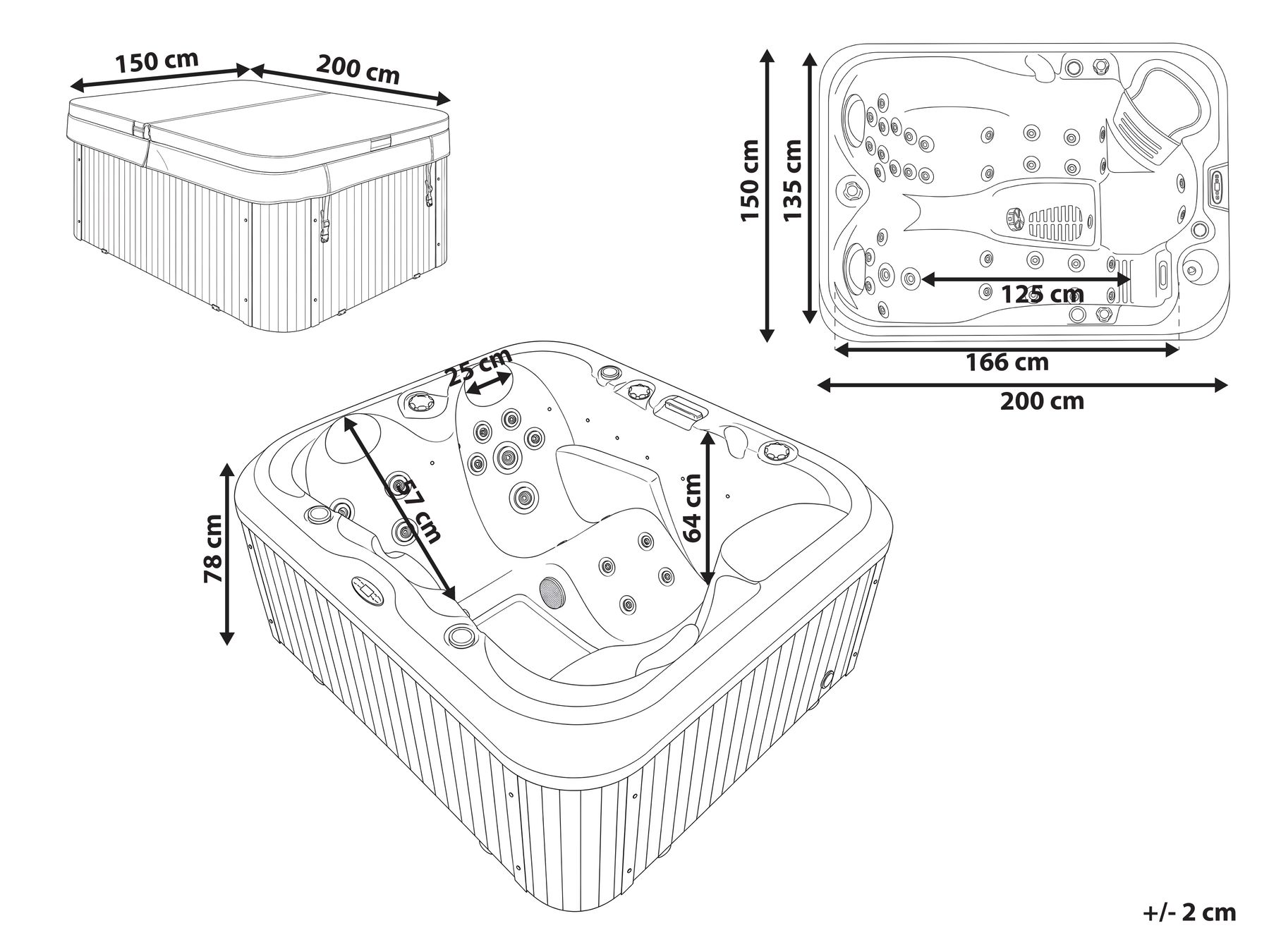 Outdoor Hot Tub with LED MUCURCA Grey_1082289