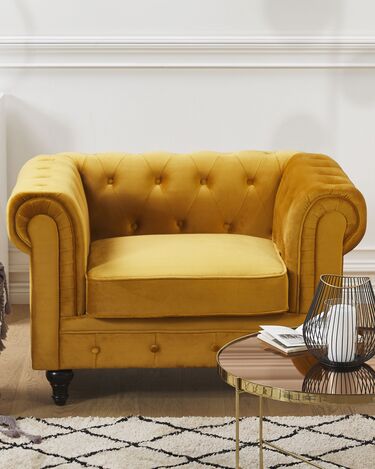 Velvet Armchair Yellow CHESTERFIELD