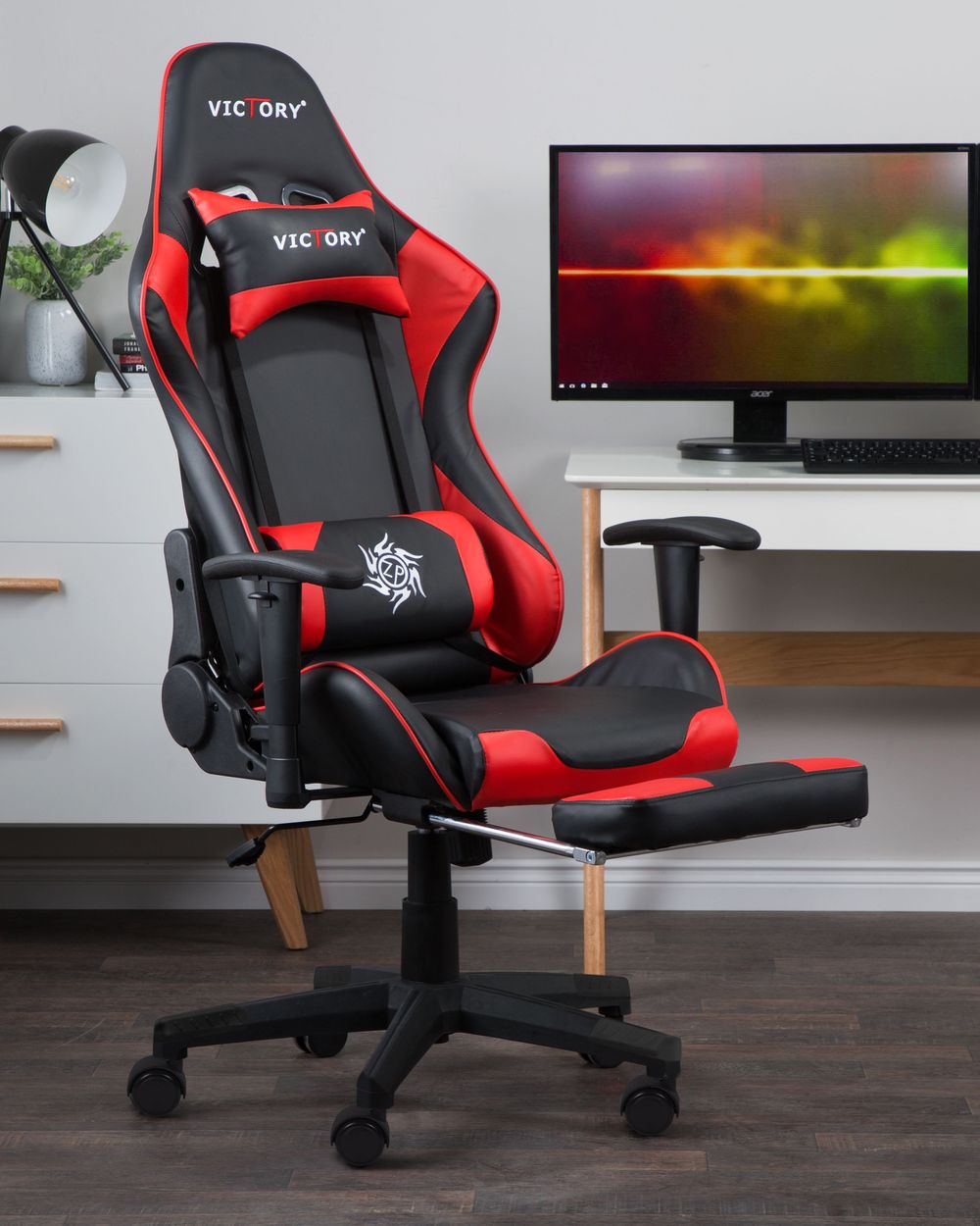 Sedia Da Gaming Knight - Similpelle Nero/Rossa, Regolabile, Schienale Ergonomico, Funzione Dondolo