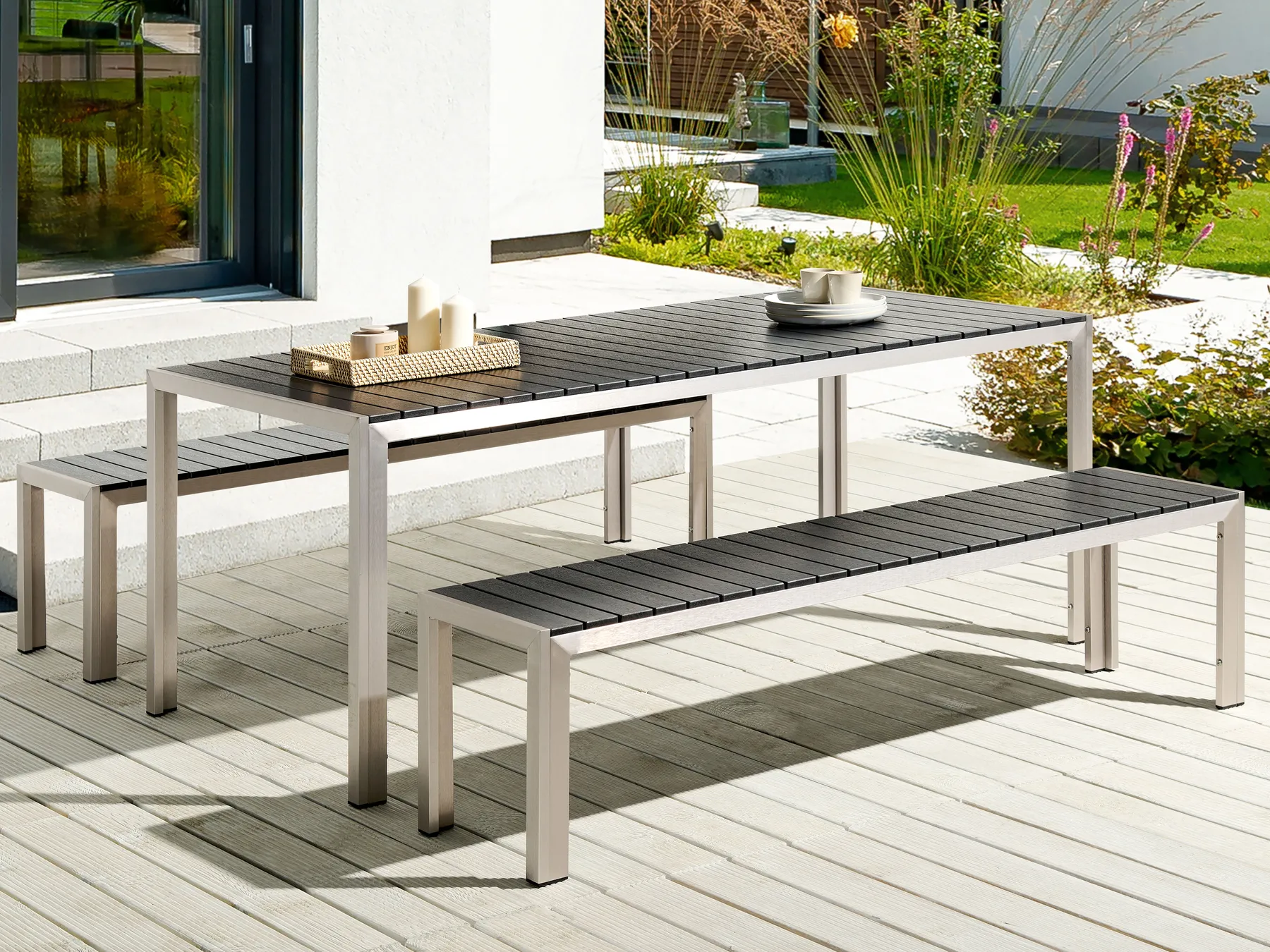 Set da pranzo da giardino con panche 6 posti NARDO Nero/Argento_862904