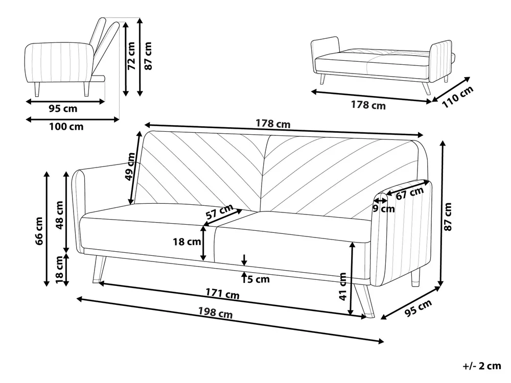 Sofa Bed 3 Seater SENJA Velvet Orange_787322