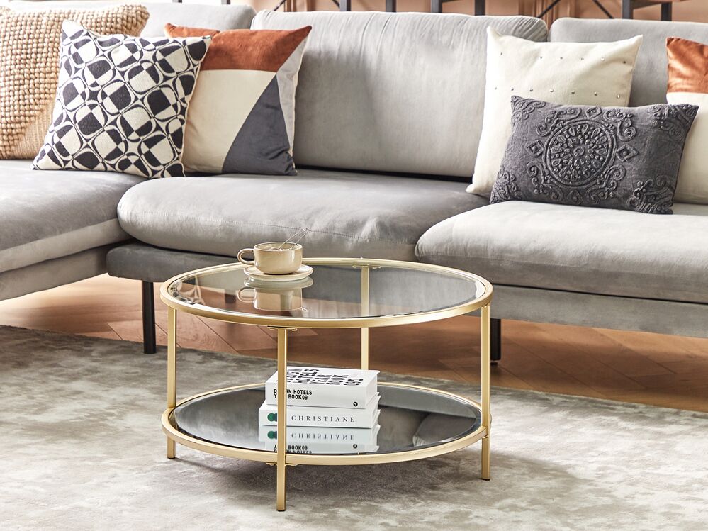 Coffee Table BIRNEY Tempered Glass Gold