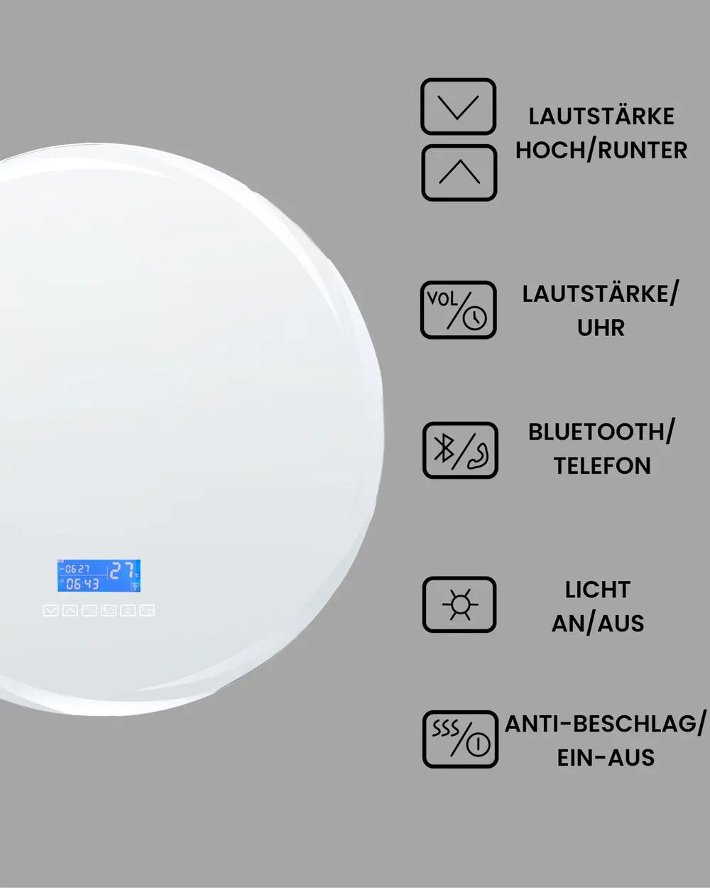 LED-Badezimmer-Spiegel TANAY 60 cm 60 cm mit Bluetooth-Lautsprecher Silber_940468