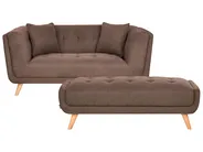 Sofa 2 Seater HABO with Ottoman Fabric Dark Brown_1077285