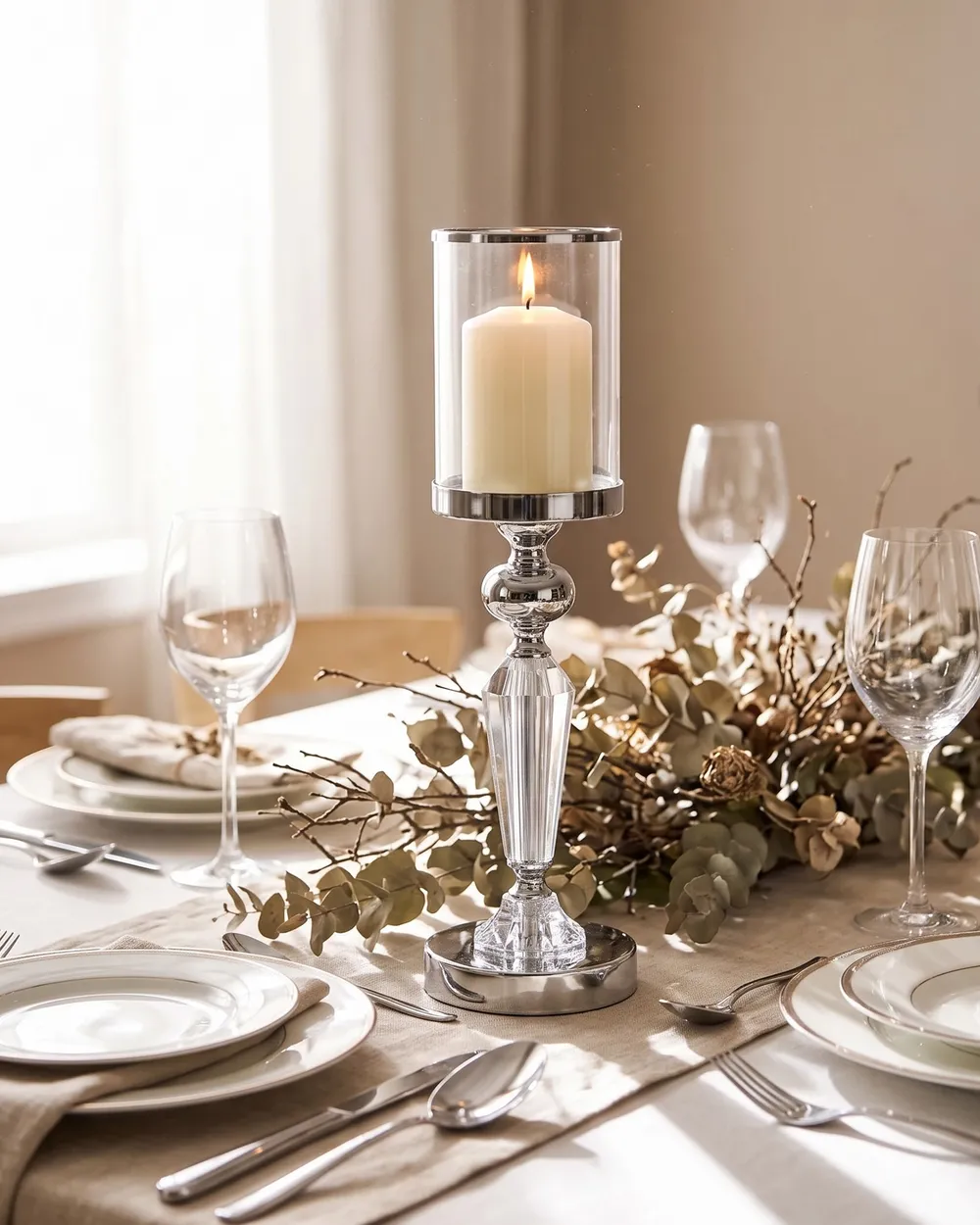 Candle Holder BONAO 42 cm Glass Silver_1093375