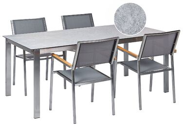 Négyszemélyes szürke üveg étkezőasztal szürke székekkel COSOLETO/GROSSETO