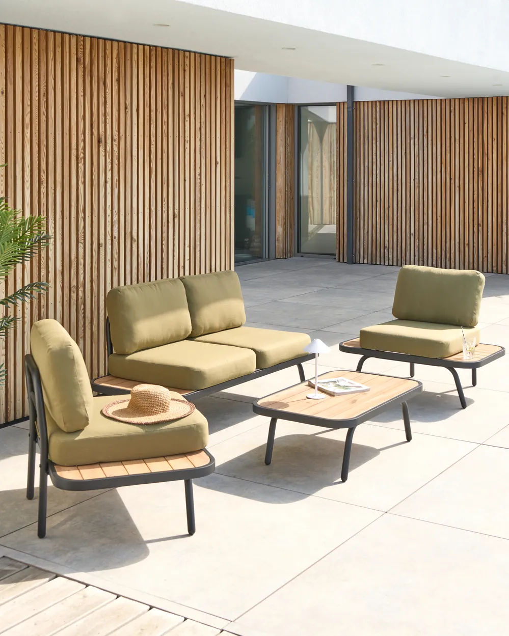 Garden Lounge Set with Table 4 Seater MINOZZO Certified Acacia Wood Olive Green_1049879