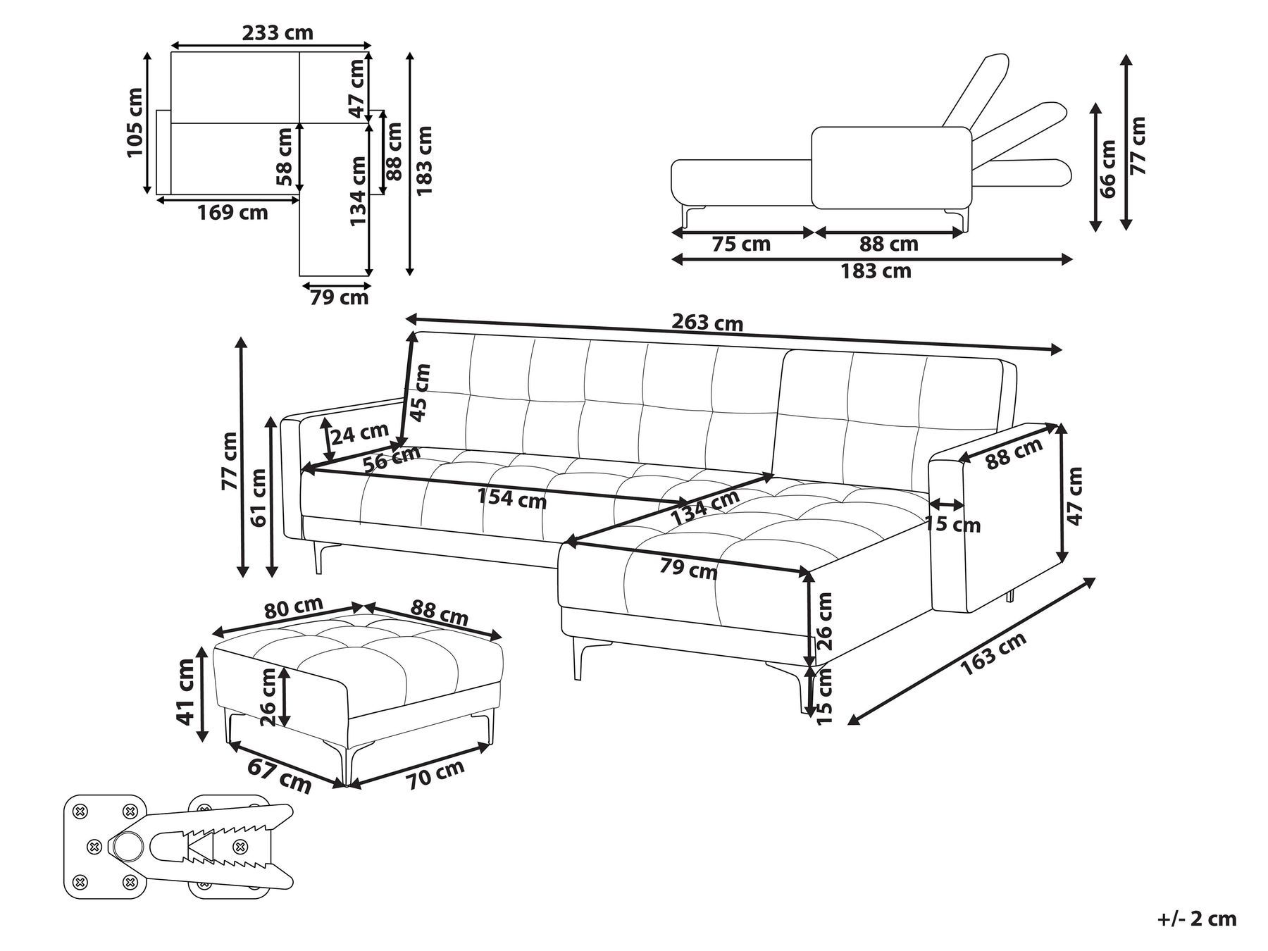 Left Hand Boucle Corner Sofa Bed with Ottoman White ALNES_953705 Left Hand Boucle Corner Sofa Bed with Ottoman White ALNES_953705