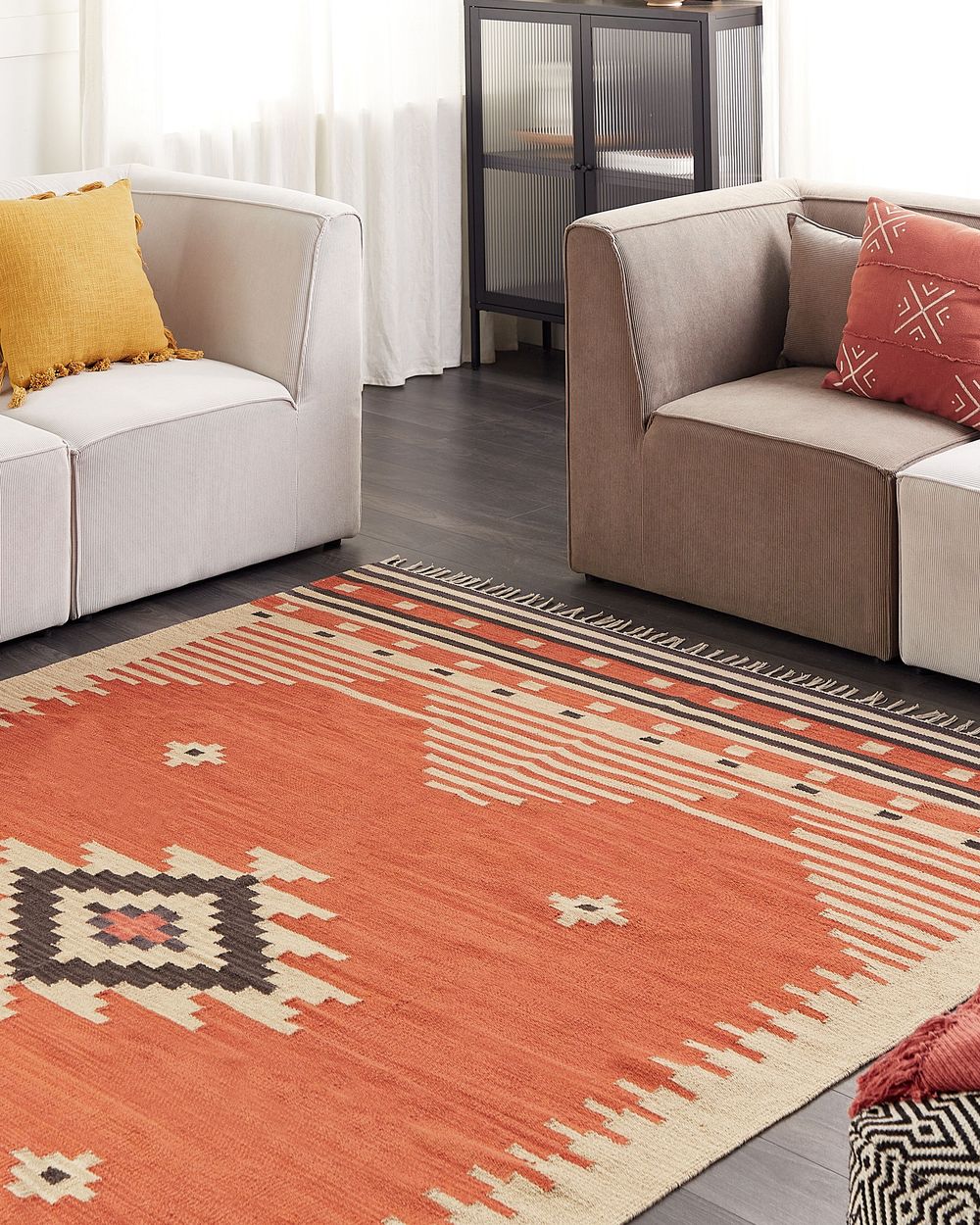 Gulvtæppe GAVAR Orange 200 x 300 cm Kelim Bomuld