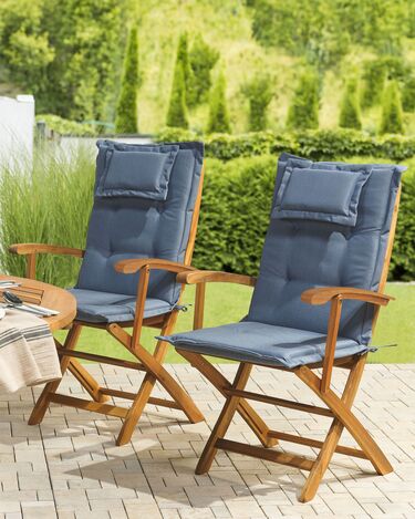 Set of 2 Garden Folding Chairs with Blue Cushions MAUI