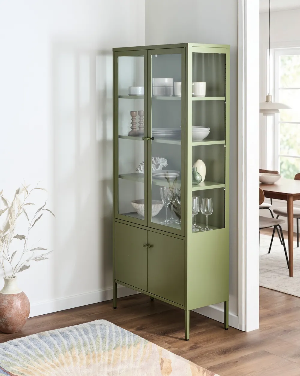 Witryna ze szklaną gablotą OXTED 80 cm Metal Zielony_1069054