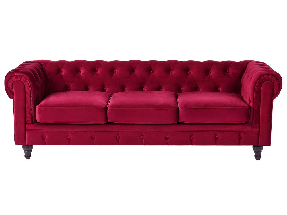 Sofa 3-Sitzer CHESTERFIELD Samtstoff Dunkelrot
