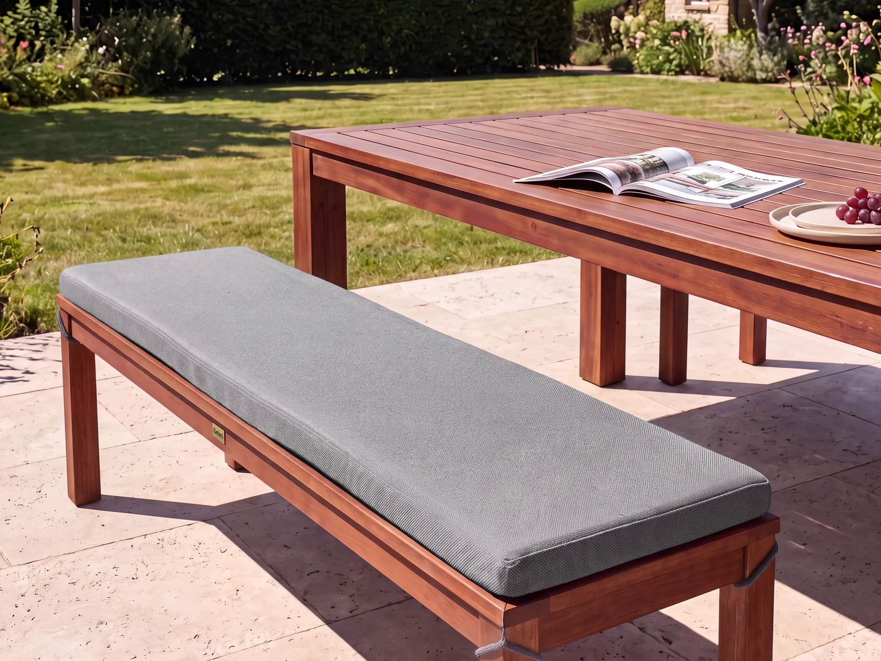 Bench Seat Pad Cushion TUSCANIA 157 x 34 cm Grey_1133338