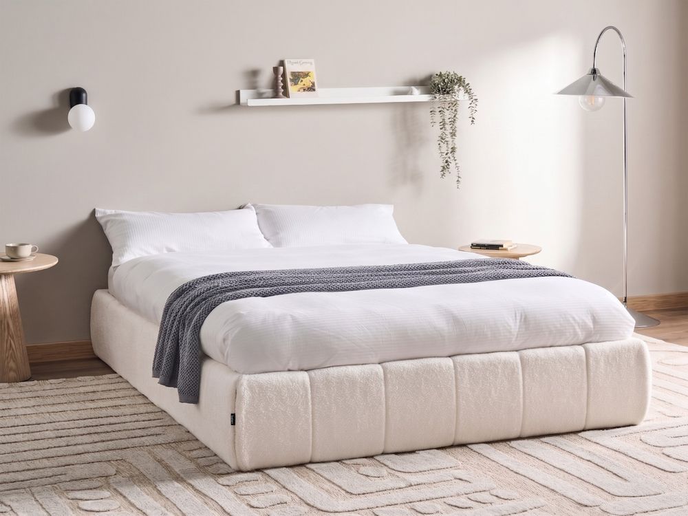 Opbergbed zonder hoofdbord GENAS Bouclé Gebroken wit 140 x 200 cm