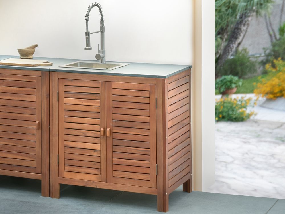 Outdoor-Küchenschrank mit Spüle BRUCOLI Braun / Silber Akazienholz