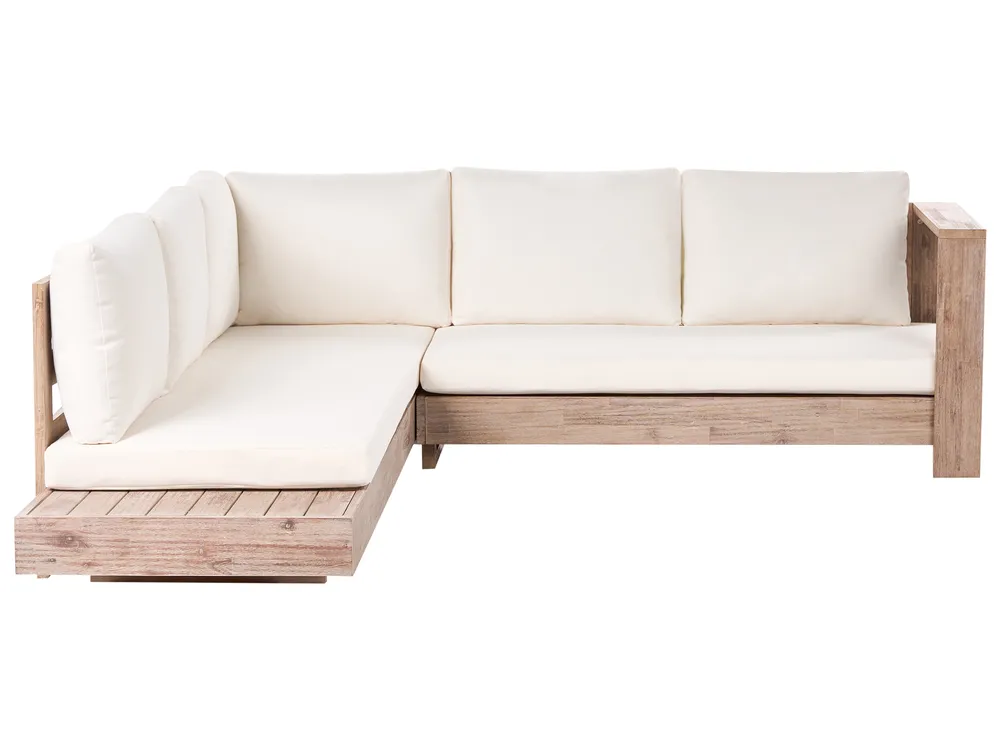 Divano angolare da giardino 5 posti MARETTIMO Legno di acacia certificato Bianco sporco Lato Sinistro_1081730