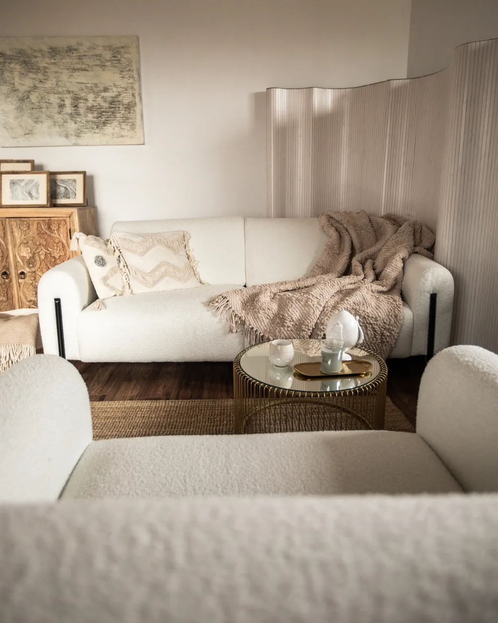 Living Room Set 4 Seater ASKIM Boucle White_973296