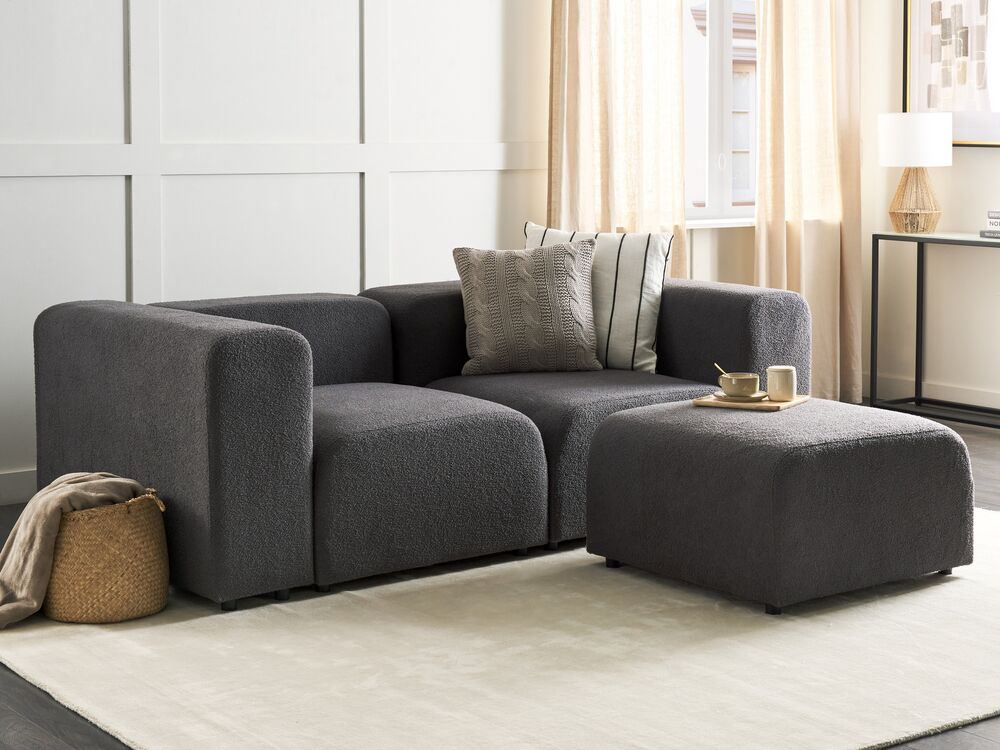 2 Seater Modular Boucle Sofa with Ottoman Dark Grey FALSTERBO Beliani.cz