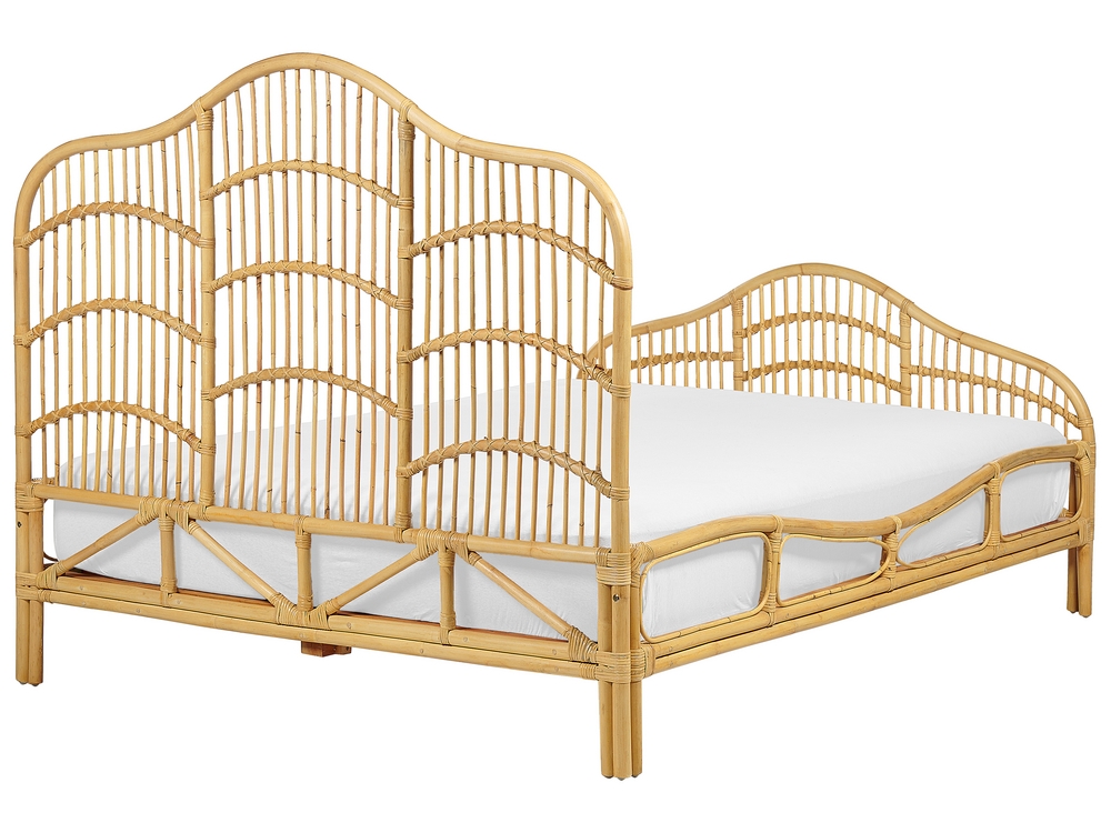 Rattan EU Double Bed Light Wood DOMEYROT Beliani