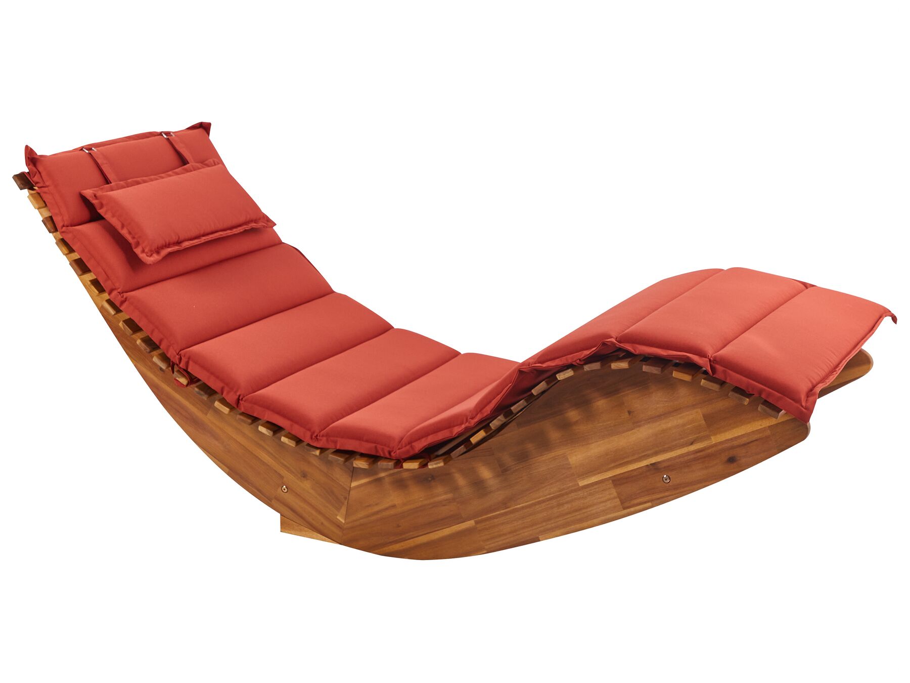 Chaise longue à bascule en bois clair avec coussin rouge BRESCIA II_934503