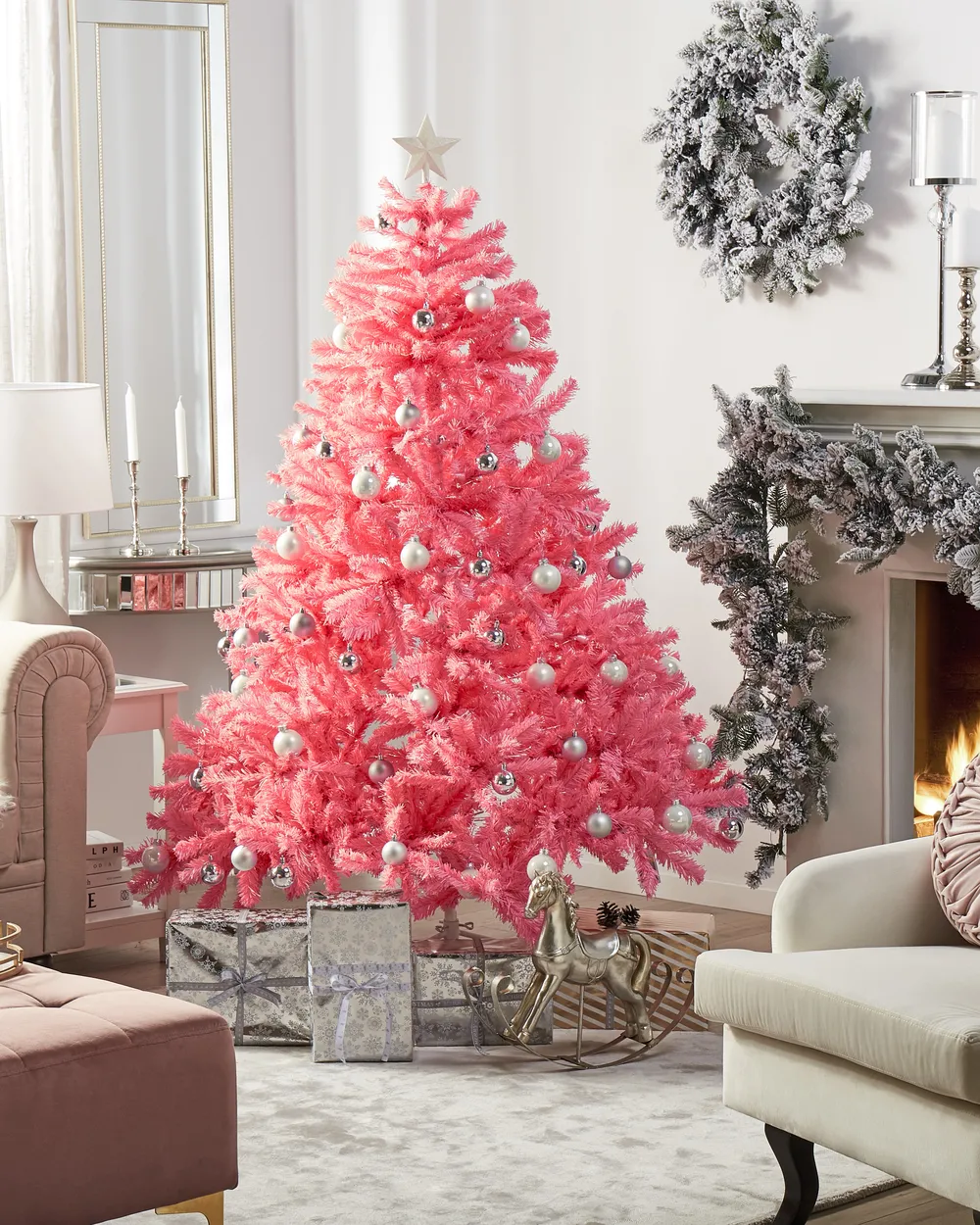 Artificial Christmas Tree FARNHAM 210 cm Pink_1093413